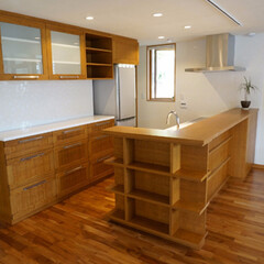 キッチン/kitchen/お片付け/タモ/カウンター/家具/... キッチンカウンター / キッチンバック収…