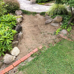 砂利敷き/カラー砂利/庭仕事/庭DIY/庭づくり 庭の通路にカラー砂利を敷きました。
明る…(5枚目)