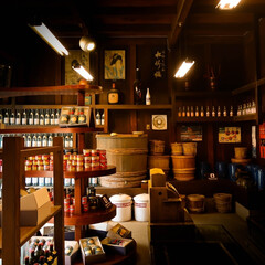 出桁造り/酒屋/みそ/醤油/江戸東京たてもの園/小寺醤油店 こちらも昭和初期の貴重な建物です。
醤油…(2枚目)