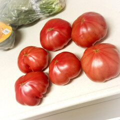 フェルトプランター/規格外トマトはみずみずしい/鉢植え倒れる トマト🍅農家で規の直売所で、規格外の大き…(1枚目)