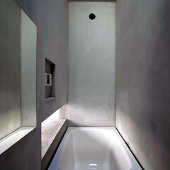建築/建築家/住宅/浴室/モルタル 洗い場から浴槽方向を見る(1枚目)