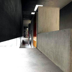 建築/建築家/住宅/寝室/モルタル/コンクリート/... 寝室側から狭い回廊を見る(1枚目)