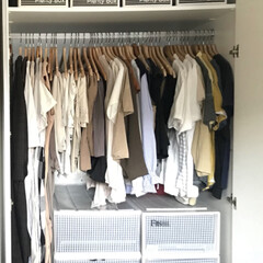 IKEA 木製ハンガー 服 コートに ホワイトブーメラン | イケア(物干しハンガー、ピンチ)を使ったクチコミ「我が家のクローゼットの衣装ケースはFit…」(2枚目)