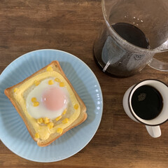 パンアレンジ/マヨ卵トースト/パン/朝ごはん/暮らし 朝ごはん。
マヨ卵トーストにハマってます…(1枚目)
