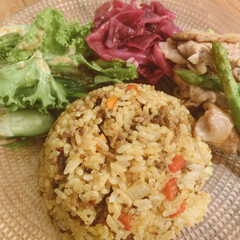 夏メニュー/アスパラガス/ドライカレー/ワンプレートご飯/ワンプレートディナー/ワンプレートごはん/... ドライカレーのワンプレートメニューです🍽…
