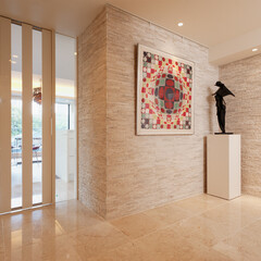 モダン/西海岸風/リビング/アート/ギャラリー/廊下 大理石張りの壁面と床、展示絵画に合わせた…(1枚目)