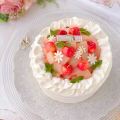 Cafe/cake/cherry/peach/sweets/手作りケーキ/... 🍑桃とさくらんぼのケーキ🍒

美味しい桃…(2枚目)