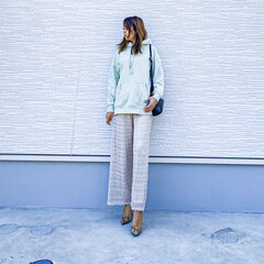 着まわしアイテム/着まわしコーデ/着まわし/春コーデ/ママコーデ/休日コーデ/... 今日の1枚♡UNIQLO・スウェットオー…