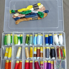 刺繍糸/手芸用品収納 刺繍糸の収納。
以前はボール紙に巻いてい…(1枚目)