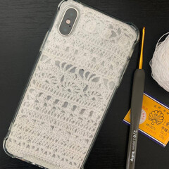 iPhoneケース/手編み 木綿糸で携帯カバー(1枚目)