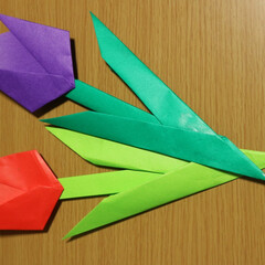 折り紙/チューリップ/折り紙のチューリップ/花/工作/春/... 折り紙でチューリップを作ってみた。保育園…(1枚目)