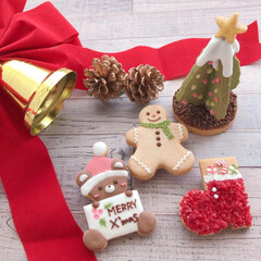アイシングクッキー/クリスマス/クッキー/クリスマスツリー/クリスマス2019 クリスマスにプレゼントを待って、眠るクマ…(1枚目)