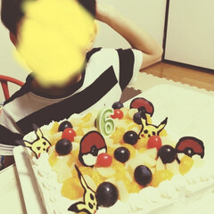 ポケモン/チョコ/フルーツ/誕生日ケーキ/手作り/ケーキ ポケモン大好き息子への誕生日ケーキです🎂🎉(2枚目)