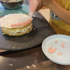 お誕生日/バースデーケーキ/親子て手作りケーキ 孫の誕生日🎂🎉
７歳になりました🎉
ママ…(3枚目)