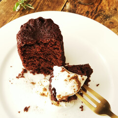 ハンドメイド/スパイス/チョコレートケーキ クリームを添えて、クローブをふりかけたチ…(1枚目)
