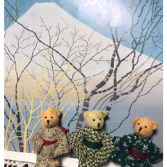 お正月の飾りを作る❣️ 家にあった冬の富士山の絵のポスターを板に…(1枚目)