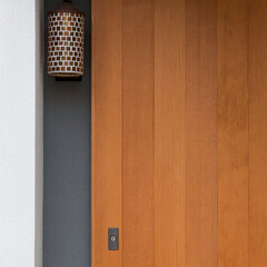玄関/木製扉/ポーチ/土間/照明/玄関ドア/... コンパクトで可愛い家
玄関、造作木製外付…(1枚目)